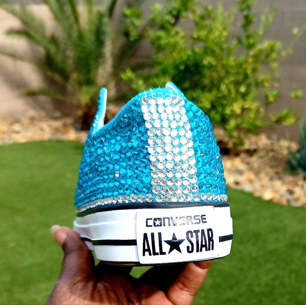 NEW Baby Blue Hand Embellished CONVERSE with "BLESSED" laces - Picture 8 of 8
